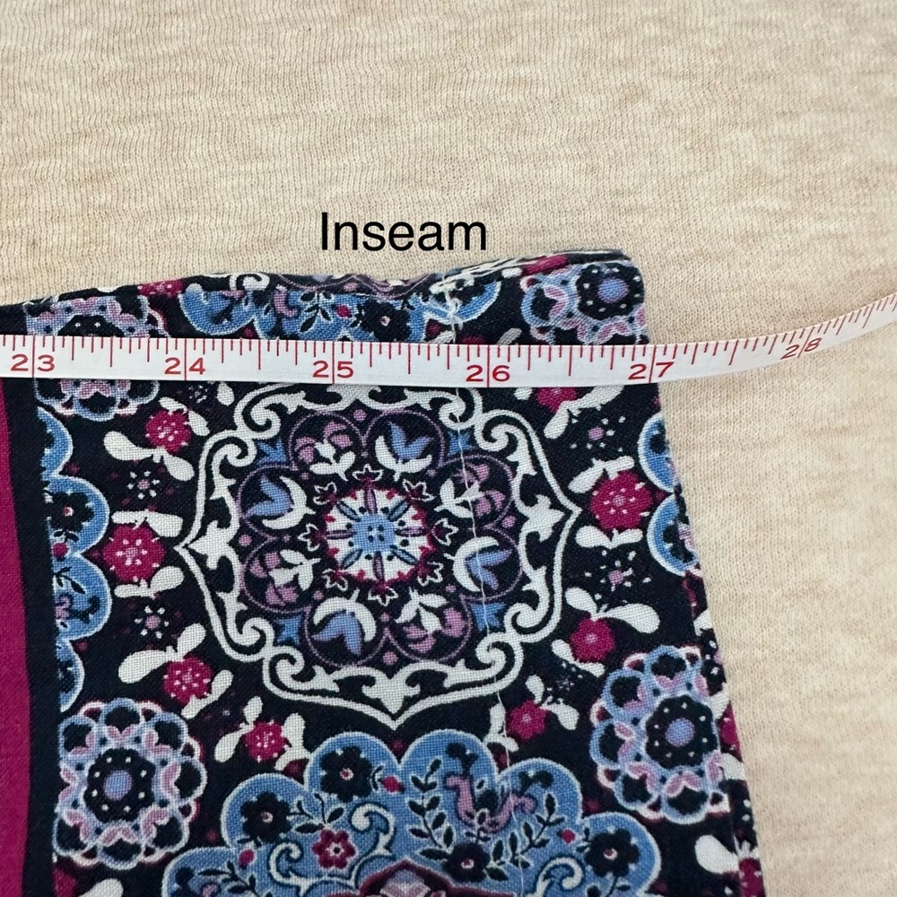 Loft Women's Size L Floral Linen Blue Cotton Elastic Waist High Rise Crop Pants - Picture 7 of 9